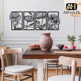 4 Pieces Poppy Flowers Leaves Wooden Wall Art